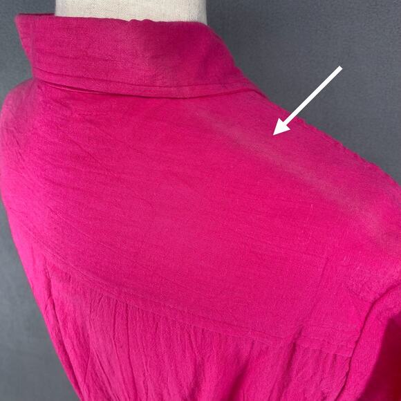 Vtg 80s 90s Two Potato Button Down Tie Back Short Sleeve Maxi Dress S Pink NOS - Picture 11 of 16